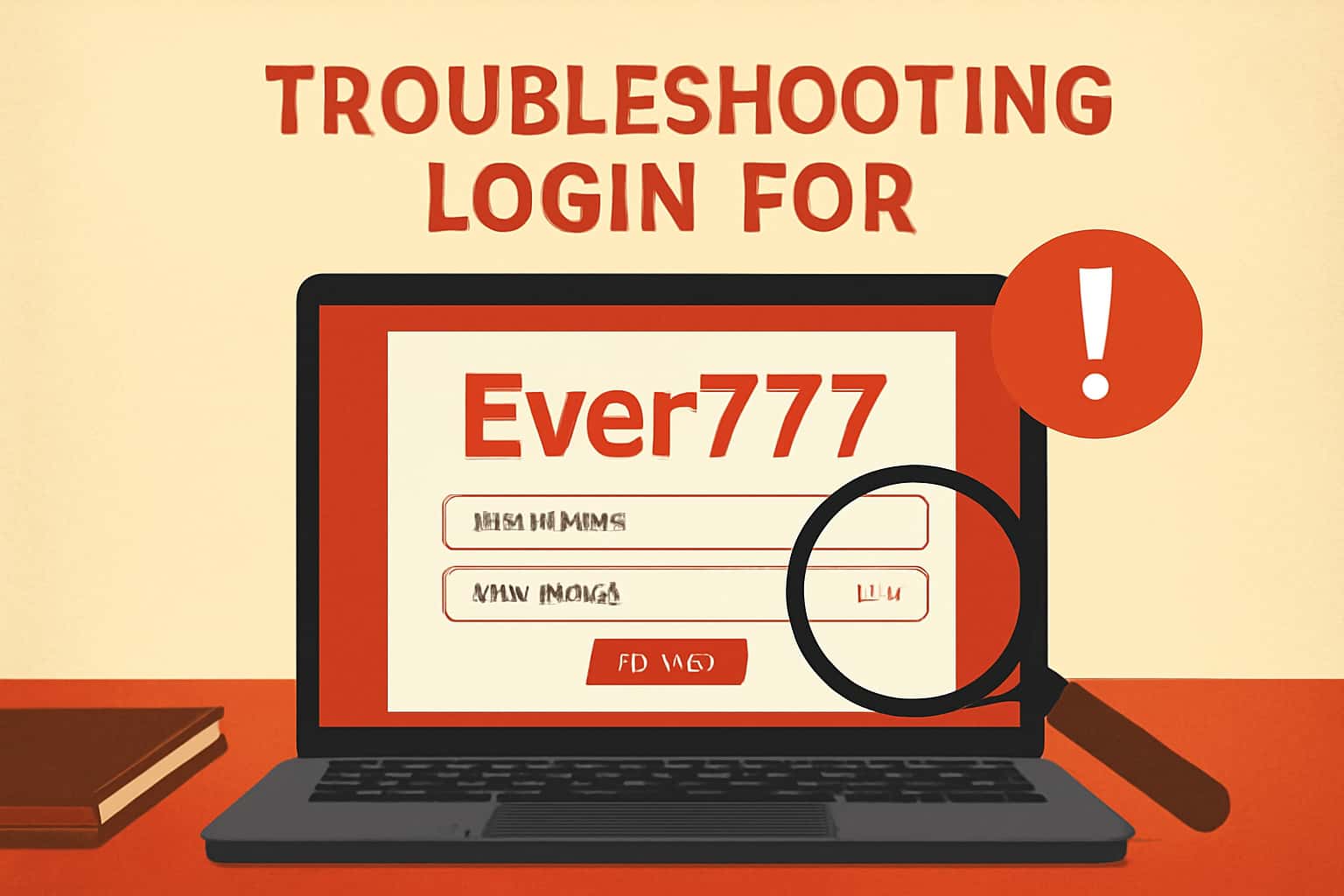 A visual representation of troubleshooting login for Ever777, showcasing problem-solving elements and a professional tone.
