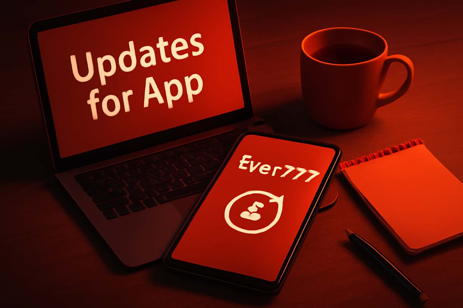 Informational scene depicting updates for the Ever777 app